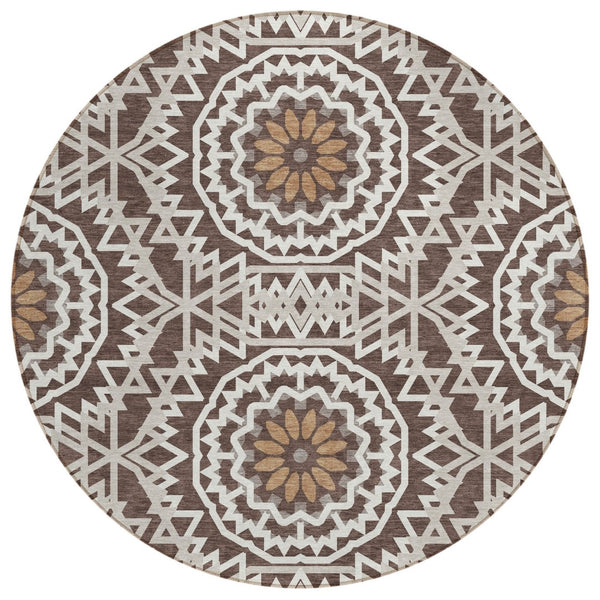 HomeRoots 5' Elegant Floral Medallion Area Rug – Washable, Stain-Resistant, Ideal for Indoor & Outdoor Spaces 8' Round 578600