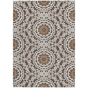 Homeroots 3' Floral Medallion Area Rug - Artichoke Green & Tan, Washable For Indoor & Outdoor Use, Durable Design 8' X 10' Polyester 578601