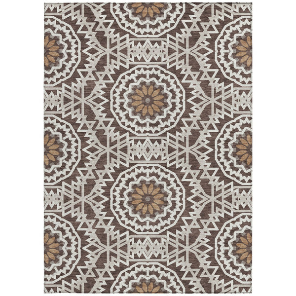 Homeroots 3' Floral Medallion Area Rug - Artichoke Green & Tan, Washable For Indoor & Outdoor Use, Durable Design 9' X 12' Polyester 578602