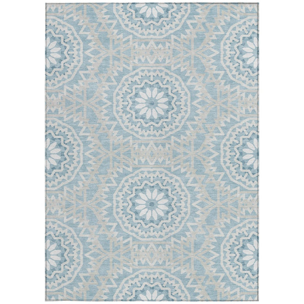 Homeroots 3' Floral Medallion Area Rug - Artichoke Green & Tan, Washable For Indoor & Outdoor Use, Durable Design 8' X 10' Polyester 578607