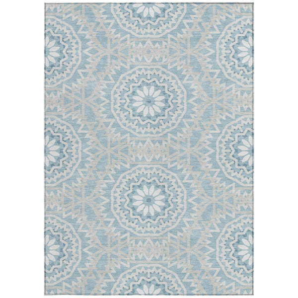Homeroots 3' Floral Medallion Area Rug - Artichoke Green & Tan, Washable For Indoor & Outdoor Use, Durable Design 9' X 12' Polyester 578608
