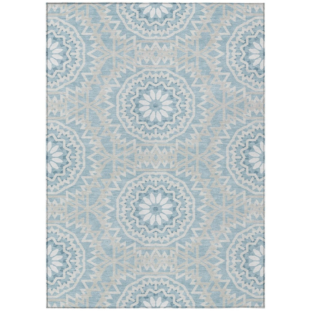 HomeRoots 9' Durable Denim Blue and Ivory Floral Medallion Area Rug for Indoor and Outdoor Spaces, Washable 9' X 12' 578608