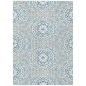 HomeRoots 9' Durable Denim Blue and Ivory Floral Medallion Area Rug for Indoor and Outdoor Spaces, Washable 9' X 12' 578608