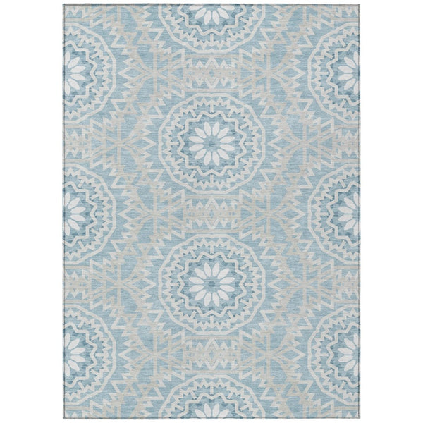 HomeRoots 5' Denim Blue & Ivory Floral Medallion Area Rug - Stylish, Durable, Washable for Indoor & Outdoor Use 10' X 14' 578609