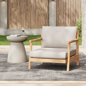 English Elm Christopher Knight Home® - Patio Acacia Wood Club Chair With Plush Water-Resistant Cushion, Teak Finish & Beige Comfort N772P262272B