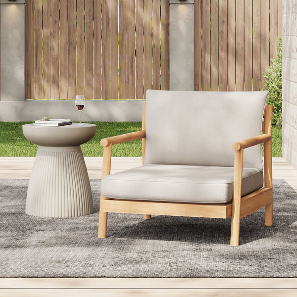 English Elm Christopher Knight Home® - Patio Acacia Wood Club Chair With Plush Water-Resistant Cushion, Teak Finish & Beige Comfort N772P262272B