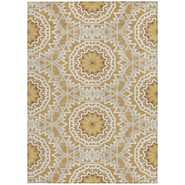 Homeroots 3' Floral Medallion Area Rug - Artichoke Green & Tan, Washable For Indoor & Outdoor Use, Durable Design 3' X 5' Polyester 578610