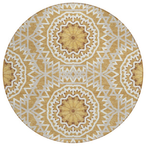 HomeRoots 5' Elegant Floral Medallion Area Rug – Washable, Durable, Weather-Resistant Design for Indoors & Outdoors 8' Round 578612