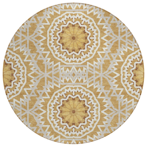 HomeRoots 5' Elegant Floral Medallion Area Rug – Washable, Durable, Weather-Resistant Design for Indoors & Outdoors 8' Round 578612
