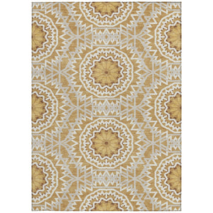 Homeroots 3' Floral Medallion Area Rug - Artichoke Green & Tan, Washable For Indoor & Outdoor Use, Durable Design 9' X 12' Polyester 578614