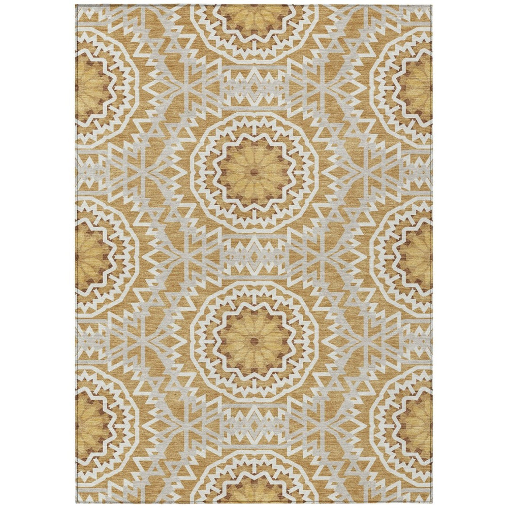 HomeRoots 9' Floral Medallion Area Rug in Gold Gray and Ivory - Stylish, Durable, and Washable for Indoor/Outdoor Use 9' X 12' 578614