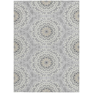 HomeRoots 5' Gray Silver and Ivory Floral Medallion Area Rug - Stylish Indoor Outdoor Design for Easy Care 5' X 8' 578617
