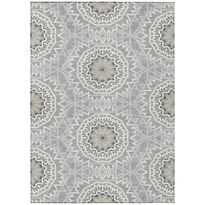 HomeRoots 5' Gray Silver and Ivory Floral Medallion Area Rug - Stylish Indoor Outdoor Design for Easy Care 5' X 8' 578617