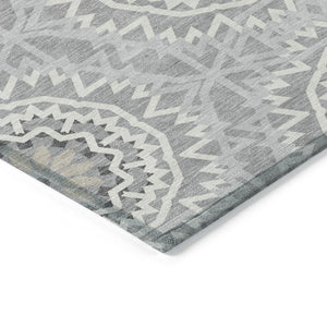 HomeRoots 5' Gray Silver and Ivory Floral Medallion Area Rug - Stylish Indoor Outdoor Design for Easy Care 5' X 8' 578617