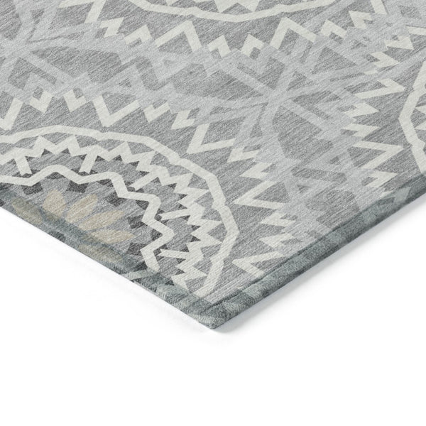 HomeRoots 5' Gray Silver and Ivory Floral Medallion Area Rug - Stylish Indoor Outdoor Design for Easy Care 5' X 8' 578617