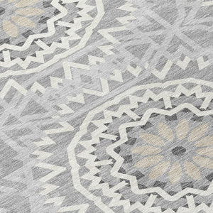HomeRoots 5' Gray Silver and Ivory Floral Medallion Area Rug - Stylish Indoor Outdoor Design for Easy Care 5' X 8' 578617
