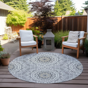 Homeroots 3' Floral Medallion Area Rug - Artichoke Green & Tan, Washable For Indoor & Outdoor Use, Durable Design 8' Round Polyester 578618