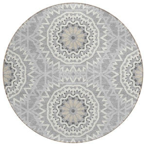 HomeRoots 5' Gray Silver and Ivory Floral Medallion Area Rug - Stylish Indoor Outdoor Design for Easy Care 8' Round 578618