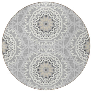 Homeroots 3' Floral Medallion Area Rug - Artichoke Green & Tan, Washable For Indoor & Outdoor Use, Durable Design 8' Round Polyester 578618