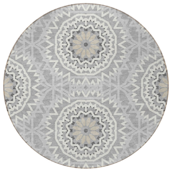 Homeroots 3' Floral Medallion Area Rug - Artichoke Green & Tan, Washable For Indoor & Outdoor Use, Durable Design 8' Round Polyester 578618