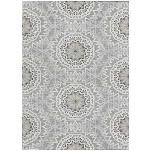 Homeroots 3' Floral Medallion Area Rug - Artichoke Green & Tan, Washable For Indoor & Outdoor Use, Durable Design 8' X 10' Polyester 578619