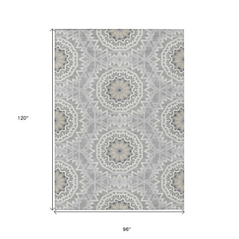 Homeroots 3' Floral Medallion Area Rug - Artichoke Green & Tan, Washable For Indoor & Outdoor Use, Durable Design 8' X 10' Polyester 578619