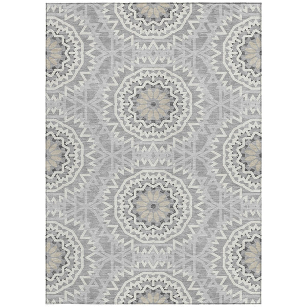 Homeroots 3' Floral Medallion Area Rug - Artichoke Green & Tan, Washable For Indoor & Outdoor Use, Durable Design 10' X 14' Polyester 578621