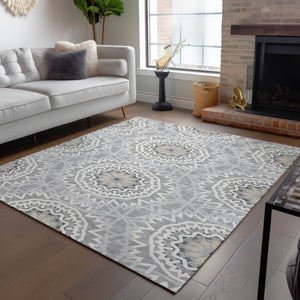 Homeroots 3' Floral Medallion Area Rug - Artichoke Green & Tan, Washable For Indoor & Outdoor Use, Durable Design 10' X 14' Polyester 578621