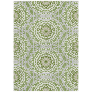HomeRoots 5' Olive Green Floral Medallion Area Rug - Durable, Washable Design for Indoor & Outdoor Spaces 5' X 8' 578623