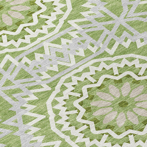 Homeroots 3' Floral Medallion Area Rug - Artichoke Green & Tan, Washable For Indoor & Outdoor Use, Durable Design 8' Round Polyester 578624