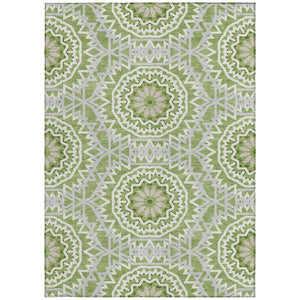 Homeroots 3' Floral Medallion Area Rug - Artichoke Green & Tan, Washable For Indoor & Outdoor Use, Durable Design 8' X 10' Polyester 578625