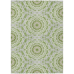 HomeRoots 9' Olive Green Floral Medallion Area Rug – Stylish, Washable & Durable for Indoors or Outdoors 9' X 12' 578626