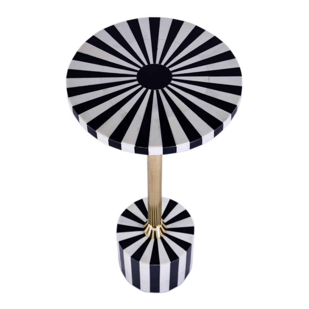 Zane Round Bone Inlay & Metal Side Table 5786318 Black and White Butler Specialty