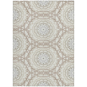 Homeroots 3' Floral Medallion Area Rug - Artichoke Green & Tan, Washable For Indoor & Outdoor Use, Durable Design 9' X 12' Polyester 578632