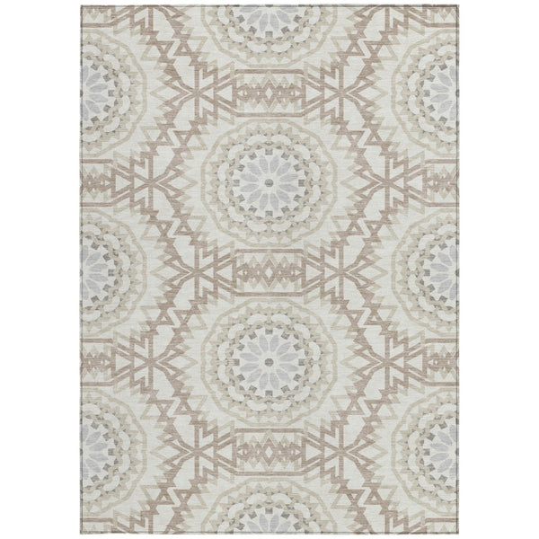 Homeroots 3' Floral Medallion Area Rug - Artichoke Green & Tan, Washable For Indoor & Outdoor Use, Durable Design 9' X 12' Polyester 578632