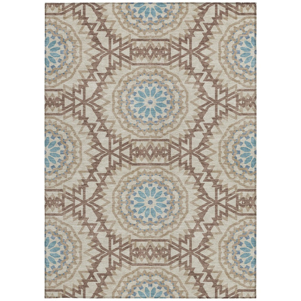 Homeroots 3' Floral Medallion Area Rug - Artichoke Green & Tan, Washable For Indoor & Outdoor Use, Durable Design 3' X 5' Polyester 578634