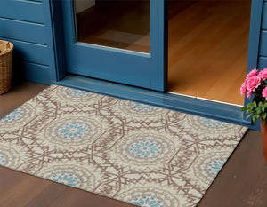 Homeroots 3' Floral Medallion Area Rug - Artichoke Green & Tan, Washable For Indoor & Outdoor Use, Durable Design 3' X 5' Polyester 578634