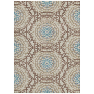 Homeroots 3' Floral Medallion Area Rug - Artichoke Green & Tan, Washable For Indoor & Outdoor Use, Durable Design 5' X 8' Polyester 578635