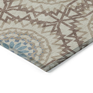 Homeroots 3' Floral Medallion Area Rug - Artichoke Green & Tan, Washable For Indoor & Outdoor Use, Durable Design 5' X 8' Polyester 578635