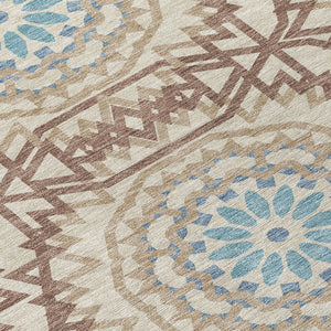 Homeroots 3' Floral Medallion Area Rug - Artichoke Green & Tan, Washable For Indoor & Outdoor Use, Durable Design 8' X 10' Polyester 578637