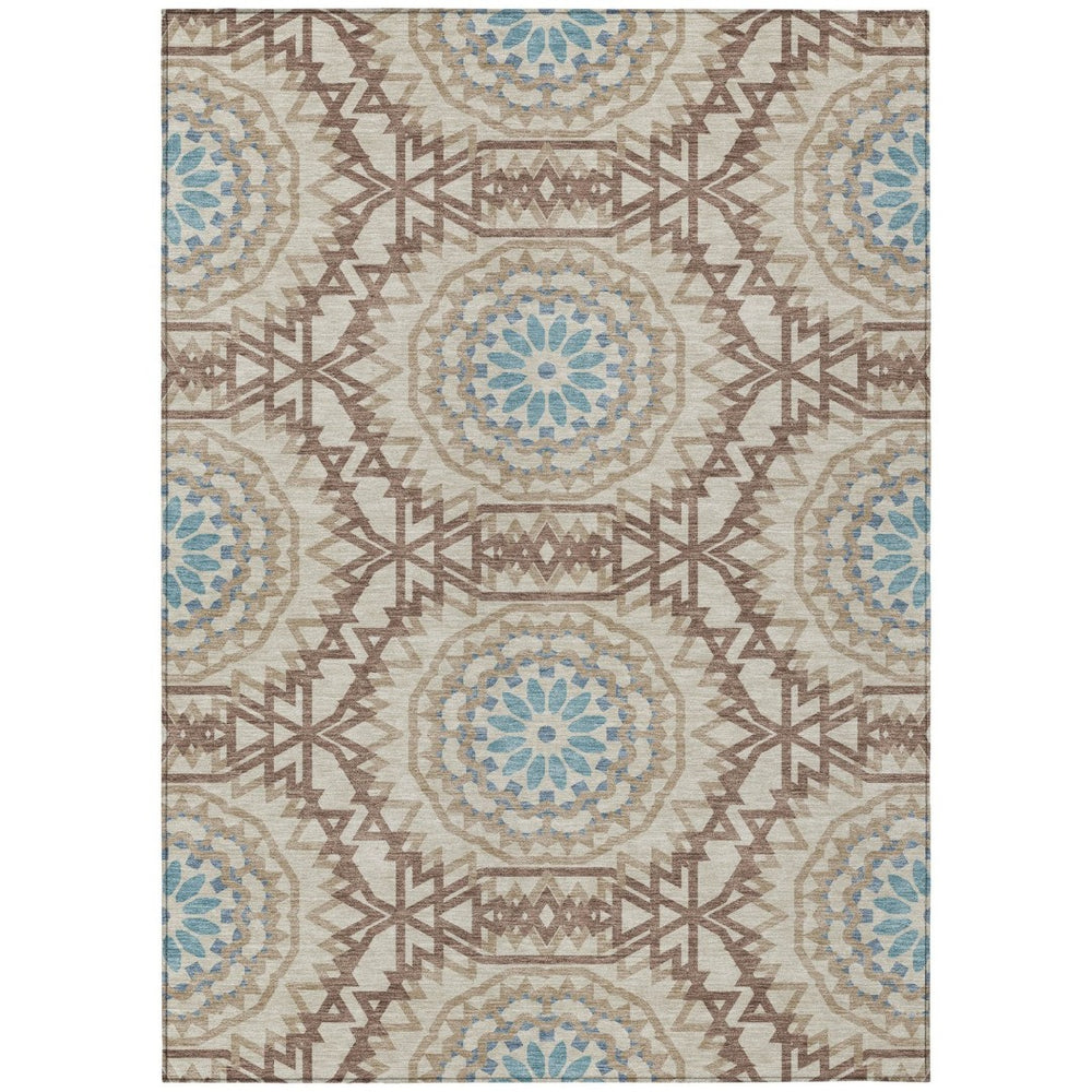 HomeRoots 9' Elegant Khaki Brown and Taupe Floral Medallion Rug for Stylish Indoor and Outdoor Spaces 9' X 12' 578638
