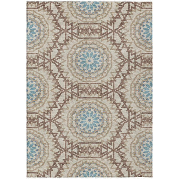 HomeRoots 9' Elegant Khaki Brown and Taupe Floral Medallion Rug for Stylish Indoor and Outdoor Spaces 9' X 12' 578638