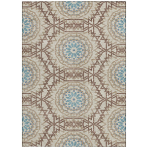 Homeroots 3' Floral Medallion Area Rug - Artichoke Green & Tan, Washable For Indoor & Outdoor Use, Durable Design 10' X 14' Polyester 578639