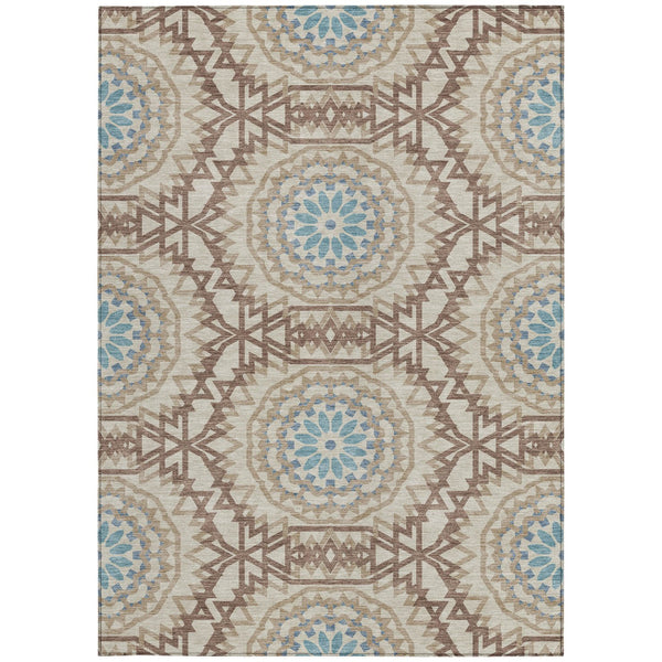 Homeroots 3' Floral Medallion Area Rug - Artichoke Green & Tan, Washable For Indoor & Outdoor Use, Durable Design 10' X 14' Polyester 578639