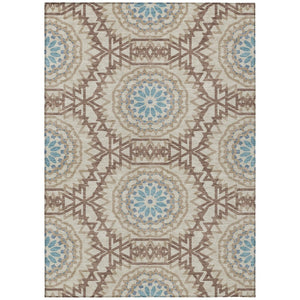 HomeRoots 5' Elegant Khaki Brown and Taupe Floral Medallion Washable Area Rug for Indoor and Outdoor Spaces 10' X 14' 578639