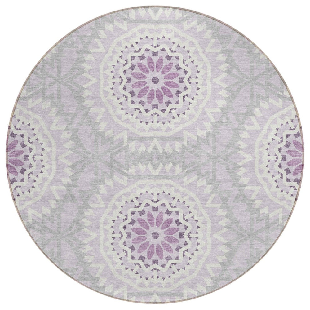 HomeRoots 5' Timeless Lilac Purple and Ivory Floral Medallion Area Rug for Stylish Indoor and Outdoor Spaces 8' Round 578642