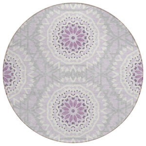 HomeRoots 5' Timeless Lilac Purple and Ivory Floral Medallion Area Rug for Stylish Indoor and Outdoor Spaces 8' Round 578642