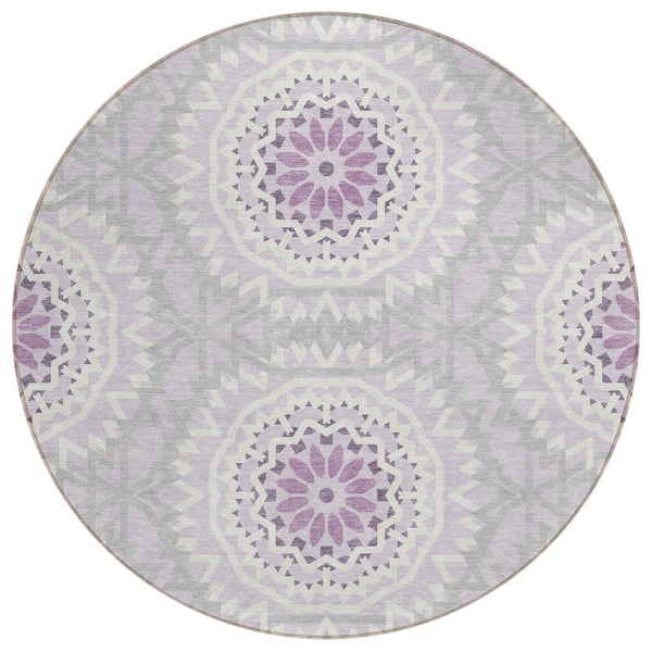 HomeRoots 5' Timeless Lilac Purple and Ivory Floral Medallion Area Rug for Stylish Indoor and Outdoor Spaces 8' Round 578642