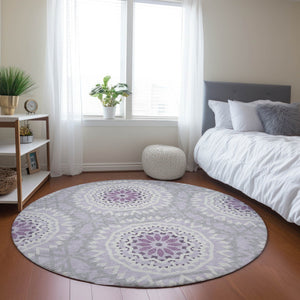 Homeroots 3' Floral Medallion Area Rug - Artichoke Green & Tan, Washable For Indoor & Outdoor Use, Durable Design 8' Round Polyester 578642