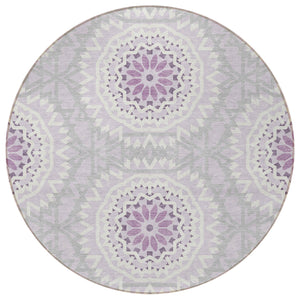 Homeroots 3' Floral Medallion Area Rug - Artichoke Green & Tan, Washable For Indoor & Outdoor Use, Durable Design 8' Round Polyester 578642